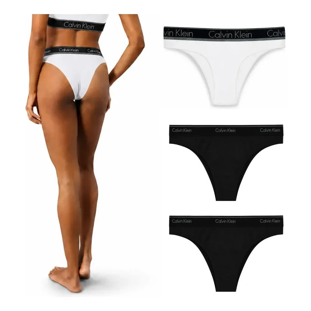Kit 3 Calcinhas Tanga Calvin Klein Algodão Feminina Original Branco E Preta Liso G