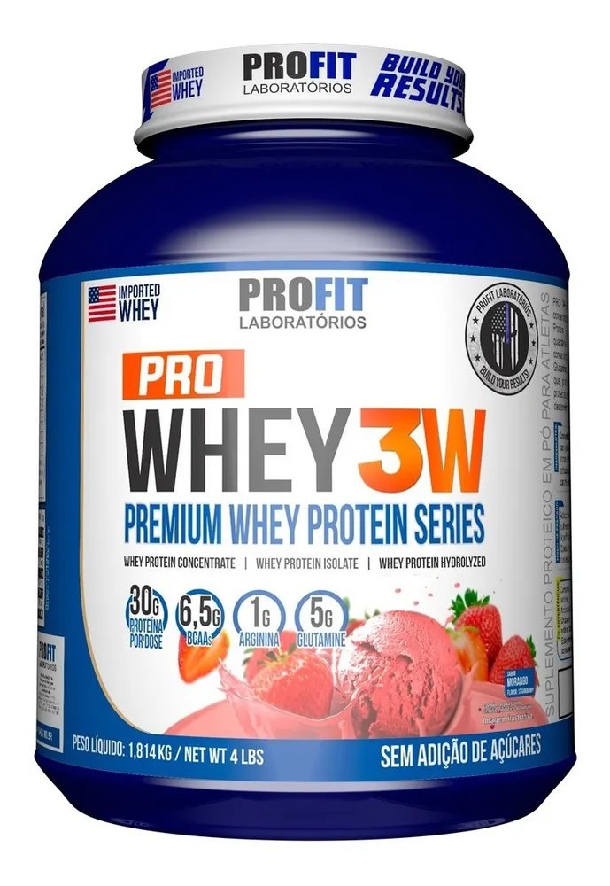 Suplemento Em Pó Profit Laboratórios Whey Protein Sabor Morango Em Pote