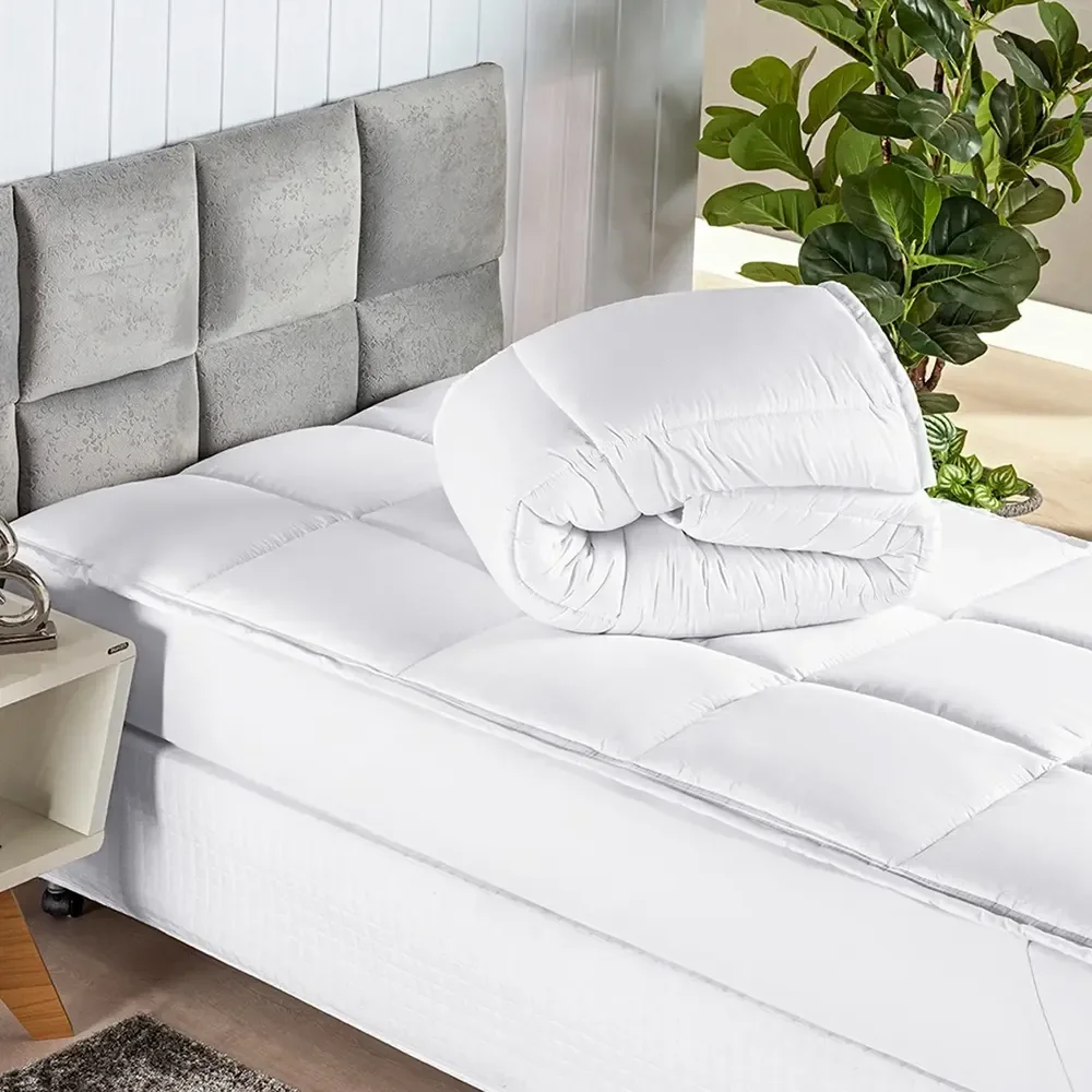 Pillow Top Protetor Colchão Cama Casal 400 Fios Toque Macio Branco Matelado Liso Casal