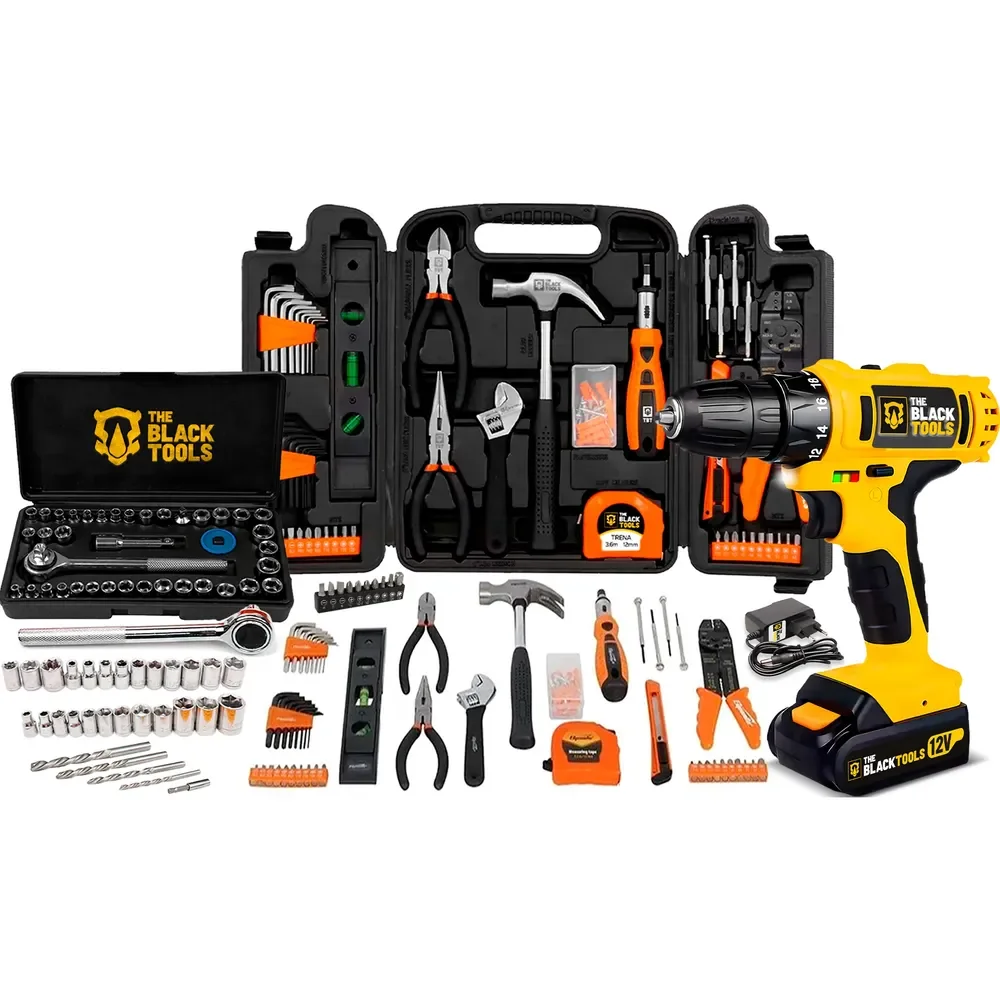 Kit De Ferramentas 169 Peças + Parafusadeira Furadeira 12v
