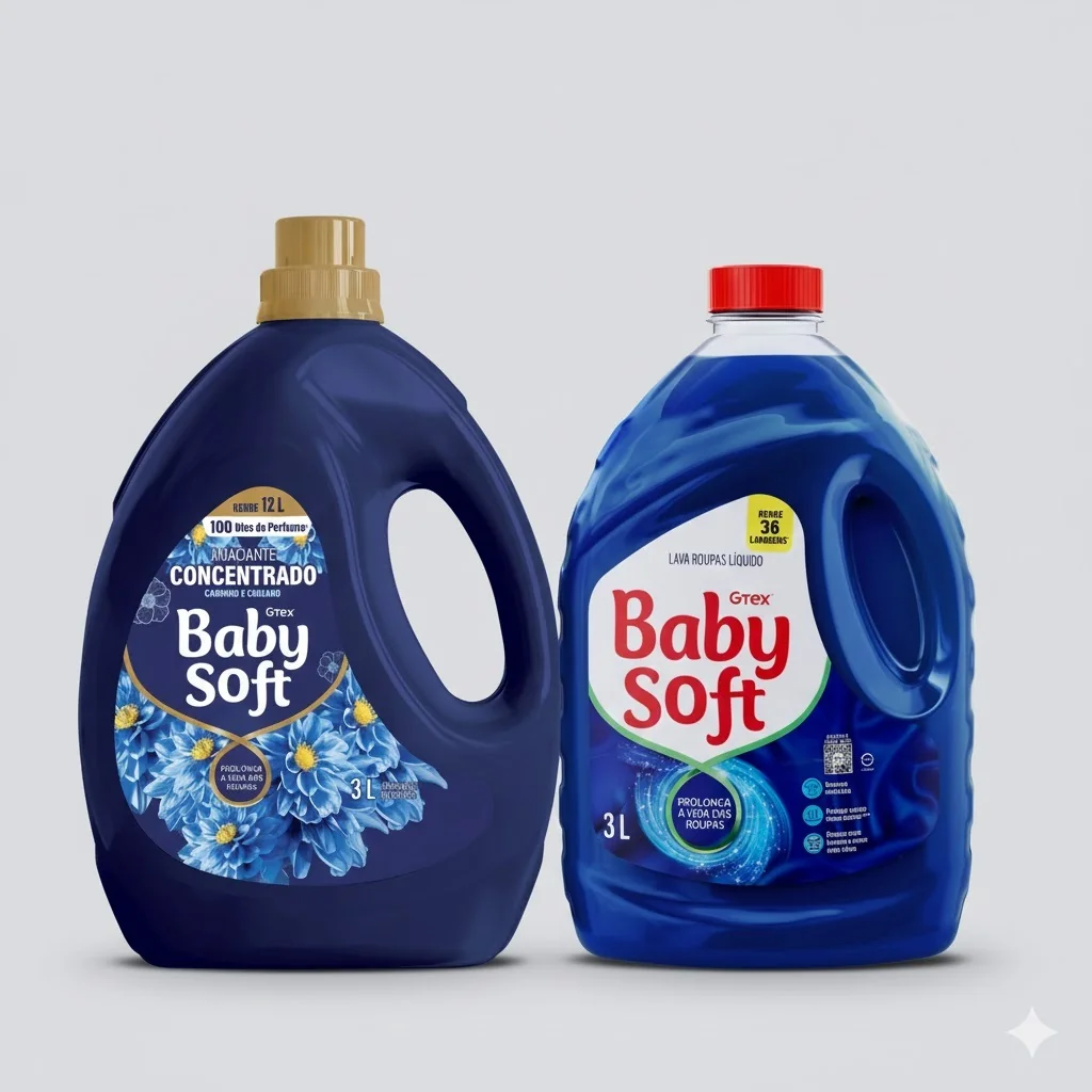 Kit Lava Roupas Liquido Baby Soft Max Performance 3l + Amaciante Concentrado Baby Soft Carinho e Cuidado 3l
